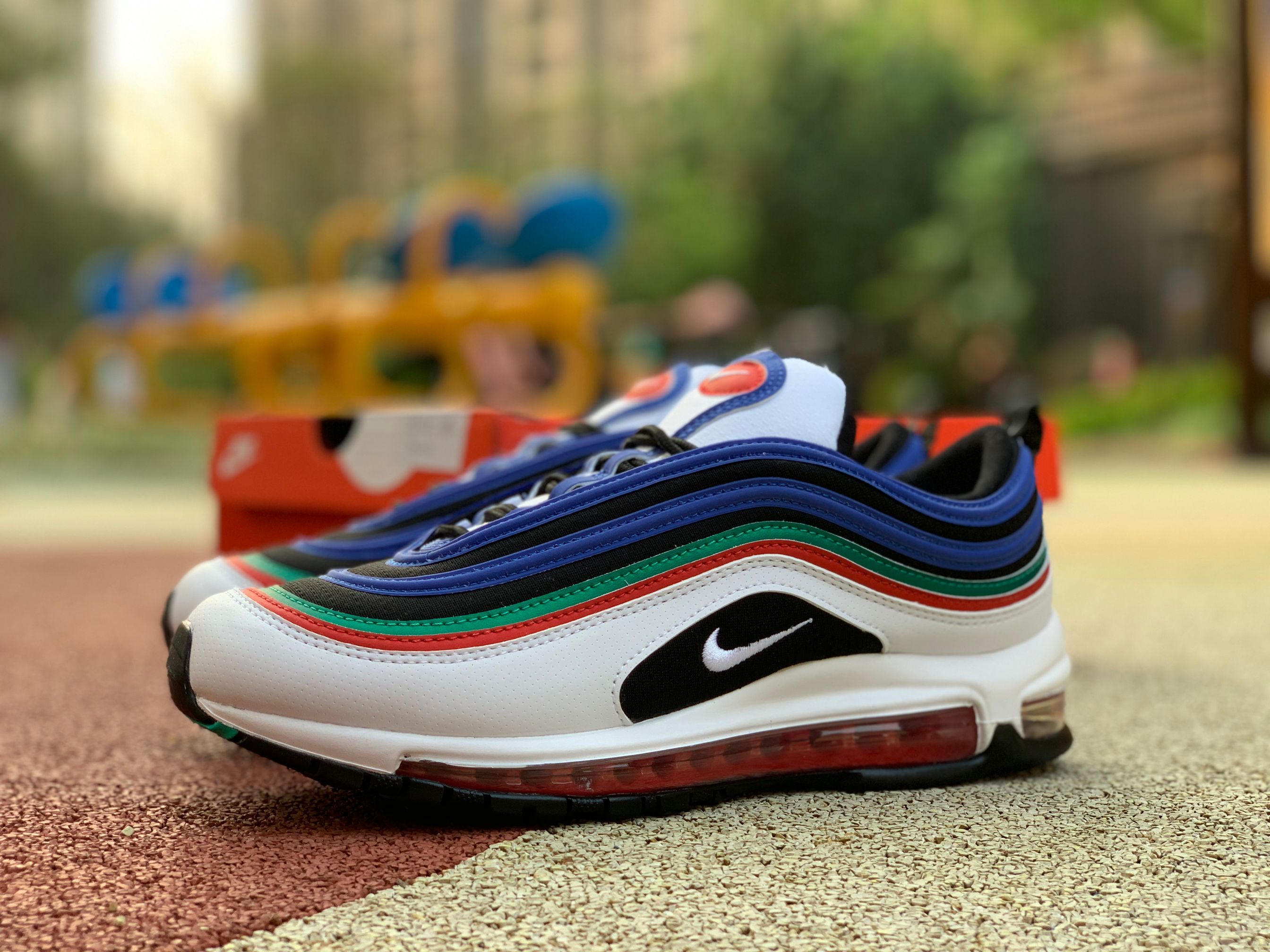 Latest Release Nike Air Max 97 Running Shoes White/MultiColor/Hyper